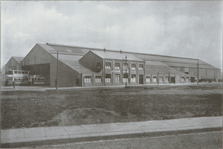 Exterior view of Middlesbrough's tram depot on Parliament Road, 1922