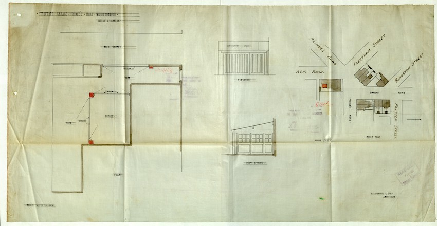 Proposed drawings of motor garage on Prince's Road and corner of Aske Road, 1924 (Teesside Archives)
